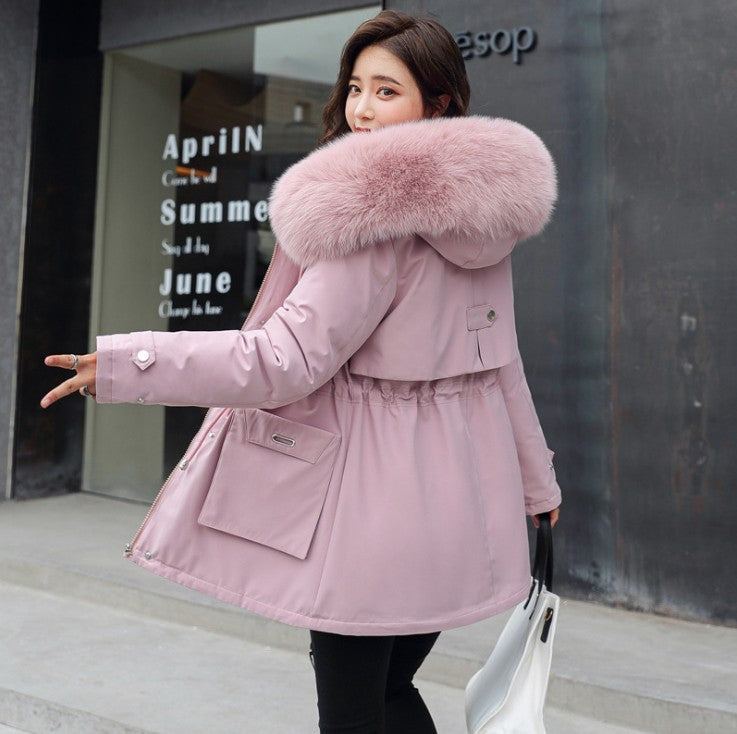 Oversized Fur Collar Cotton-padded Coat Loose Plus Velvet Thickening Women