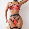 Embroidered Mesh Splicing Detachable Contrast Color Sexy Lingerie Suit