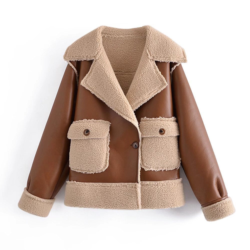 Winter Warm Reversible Jacket With Pockets And Lapel Long-sleeved Coat