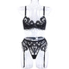 Three Piece Set Of Mesh Embroidered  Lingerie Gather Suspenders