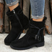 Buckle Square Heel Round Head Fashion Boots New Side Zipper Mid-calf