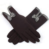 Female Autumn Winter Non-Inverted Velvet Cashmere Full Finger Warm Lace Gloves Women Cotton Touch Screen Bow Tie Gloves