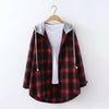 Hooded BF loose Plaid Long Sleeve Shirt