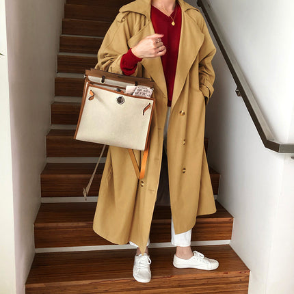 Fashion double-breasted loose and slim long trench coat