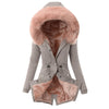 Fur collar drawstring solid color warm cotton coat