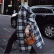 Brushed plaid long coat