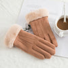 Women's suede winter wool warm gloves