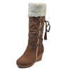 Frosted lace-up fringed snow boots