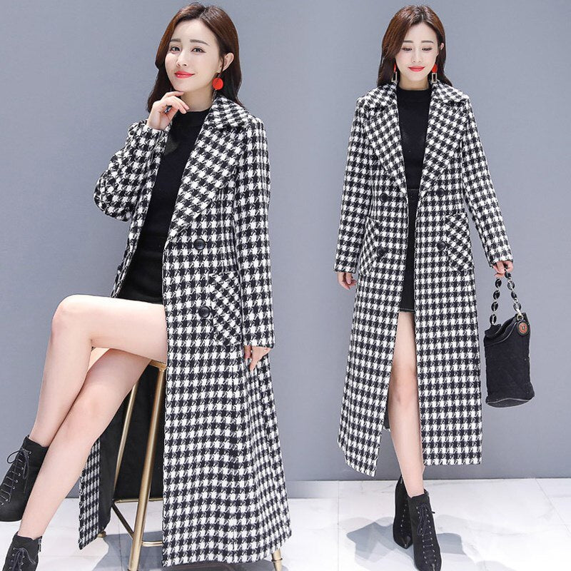 Women retro plaid woolen coat