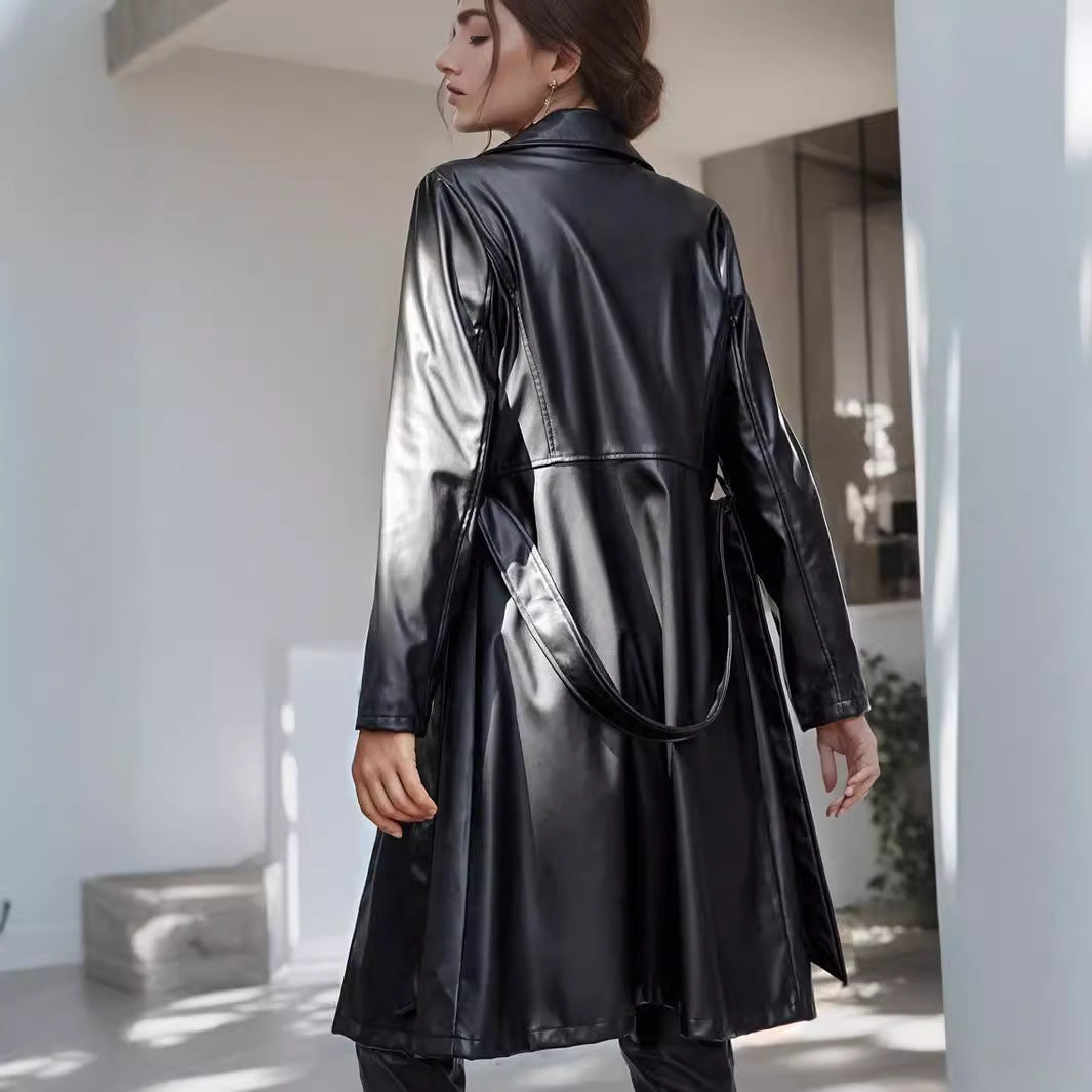 Women's Wear Long One Button Turn-down Collar Coat