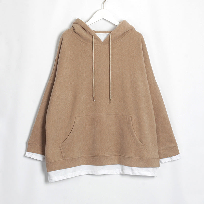 Long Sleeve Cartoon Round Neck Pullover Cotton Hooded Brown Solid Color Sweater