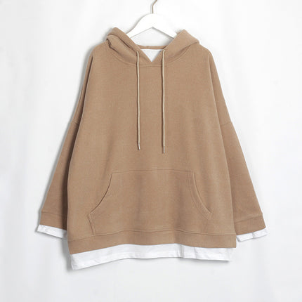 Long Sleeve Cartoon Round Neck Pullover Cotton Hooded Brown Solid Color Sweater