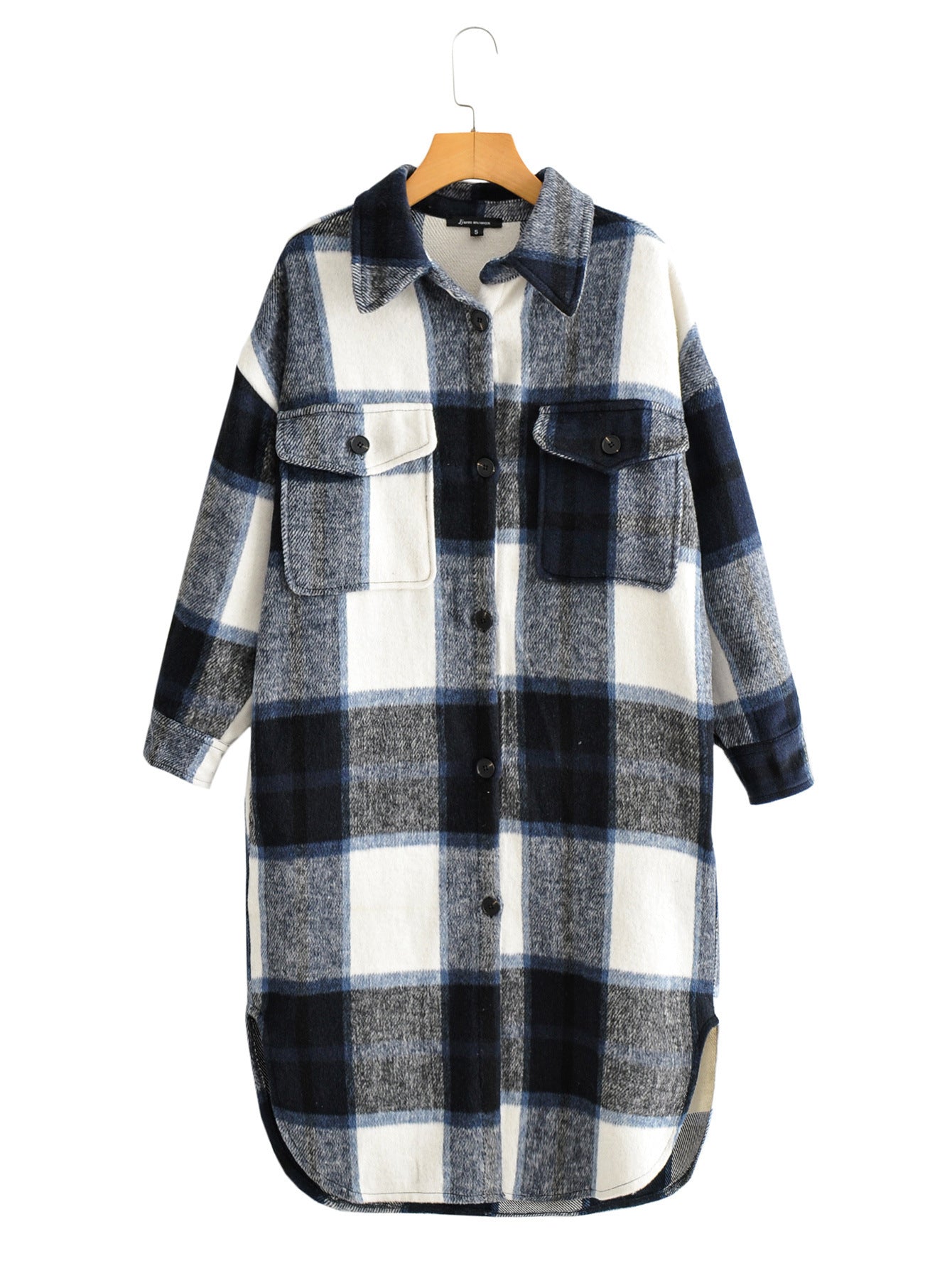 Lapel Button-Breasted Plaid Trench Coat