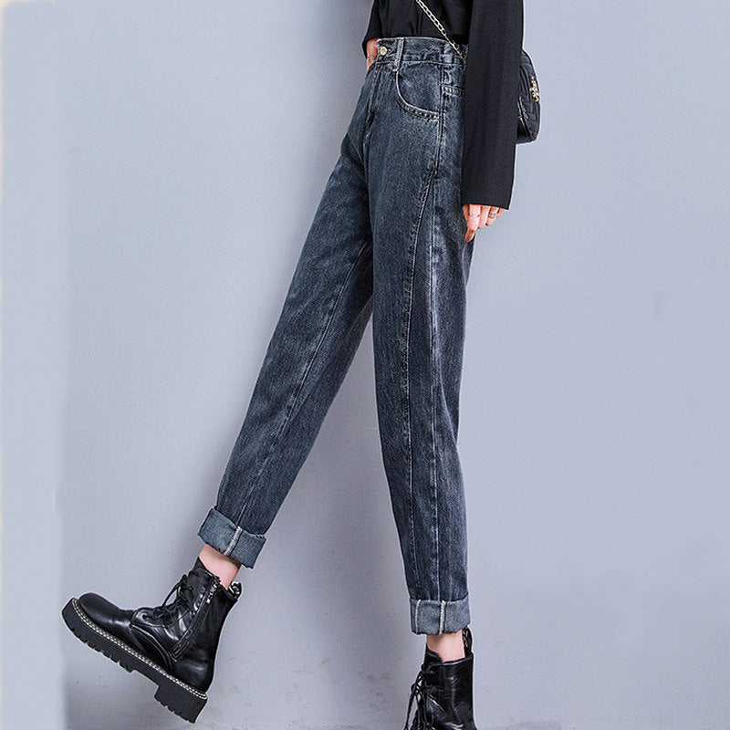 Temperament Stretch Jeans Women Fall and Winter High Waist Was Thin