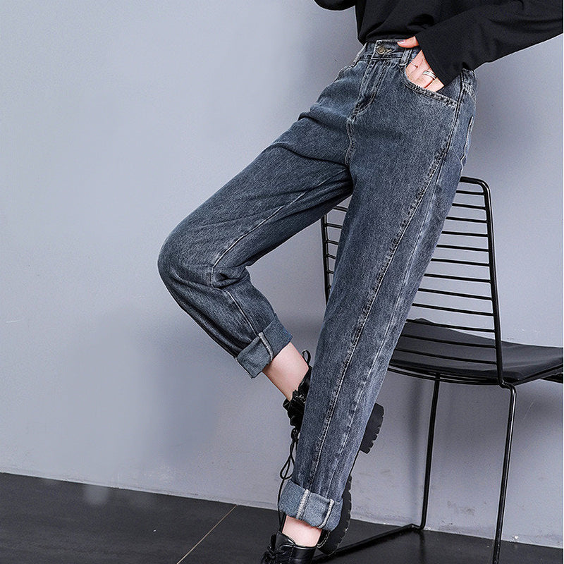 Temperament Stretch Jeans Women Fall and Winter High Waist Was Thin