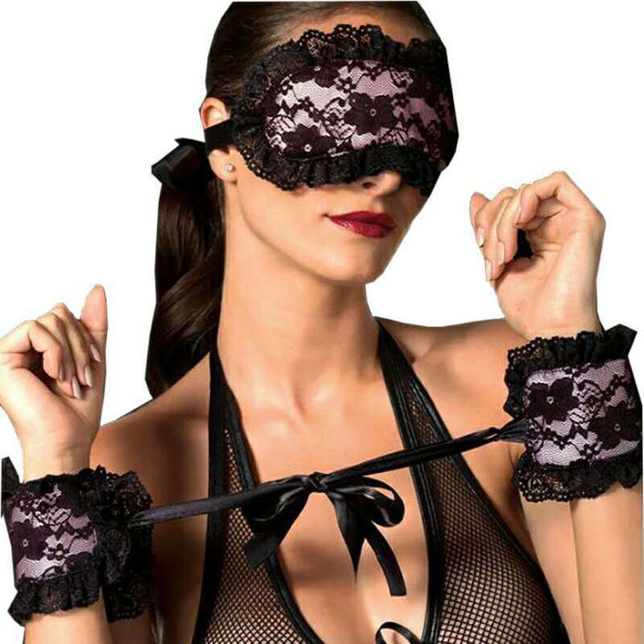 Sexy Lingerie, Lace Blindfold And Handcuffs Three-piece Set