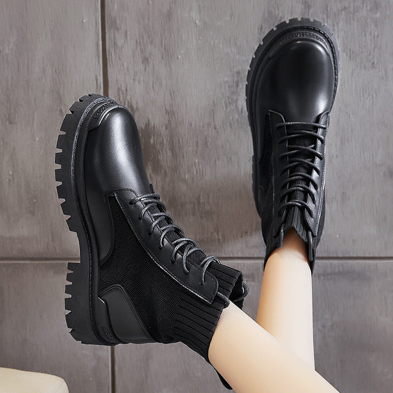 Spot Winter New High Top British Martin Boots Fashion Short Boots Solid Lace Up Women's Shoes