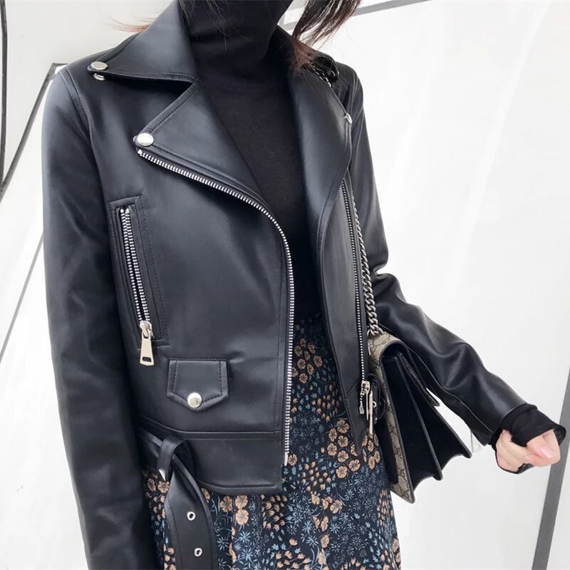 Spring New Korean Style Temperament Short Leather Women's Skinny Motorcycle Leather Jacket Coat Trend