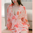 Sexy Lingerie Japanese Printed Bandage Sexy Kimono Nightdress Set