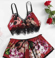 Two Piece Set Of Printed Sexy Lingerie Home Underwear Suspenders