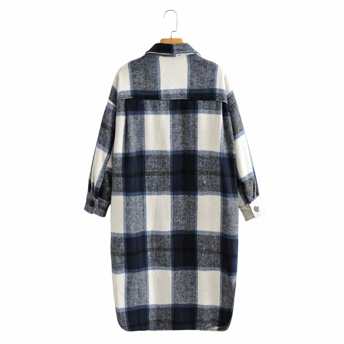 New Wool Plaid Coat Lapel Single Breasted Long Coat