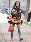 Long-sleeved hooded coat printed woolen