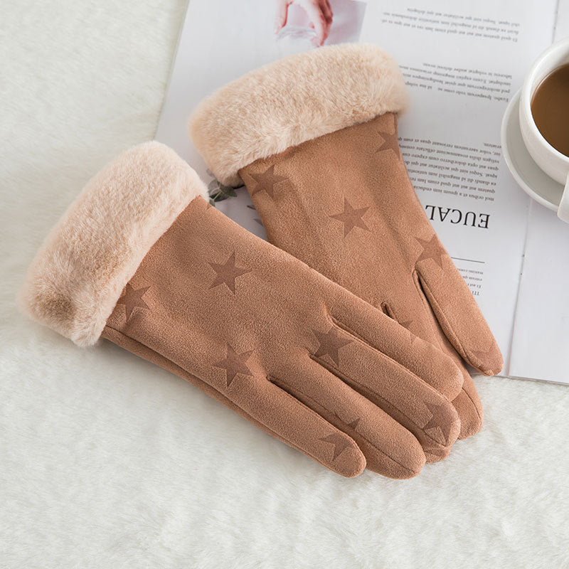 Women's suede winter wool warm gloves