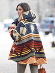 Long-sleeved hooded coat printed woolen