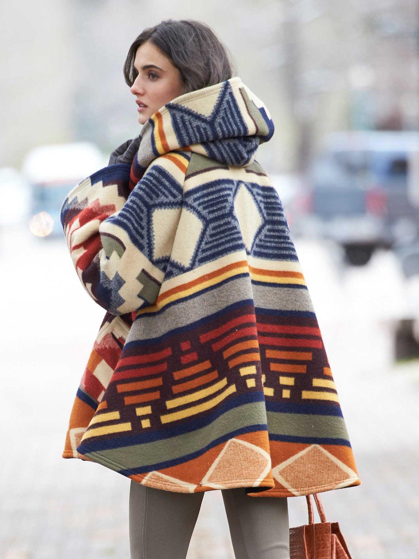 Long-sleeved hooded coat printed woolen