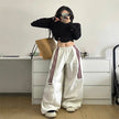 Retro Three Bars Casual Sports Pants Female Wide Leg Sweatpants