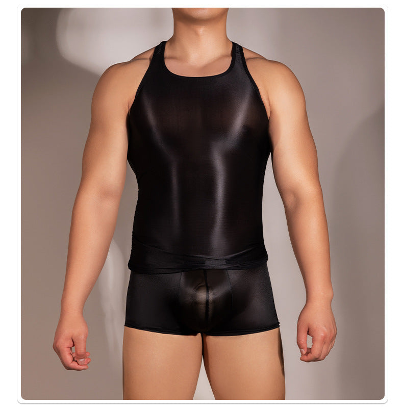 Men's Lingerie Tight Clothes Super Elastic Vest Short Sleeve Temptation