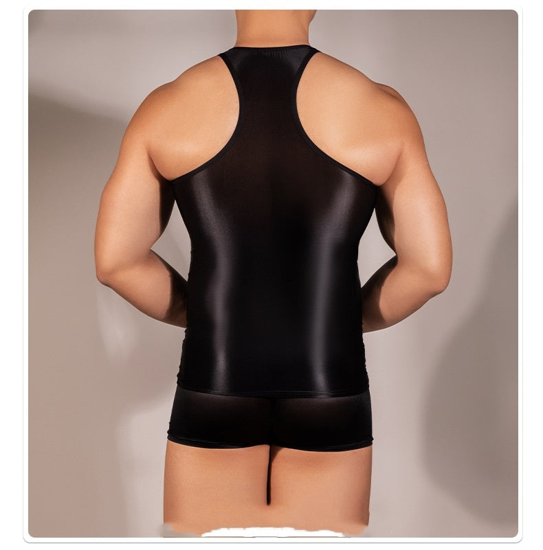 Men's Lingerie Tight Clothes Super Elastic Vest Short Sleeve Temptation