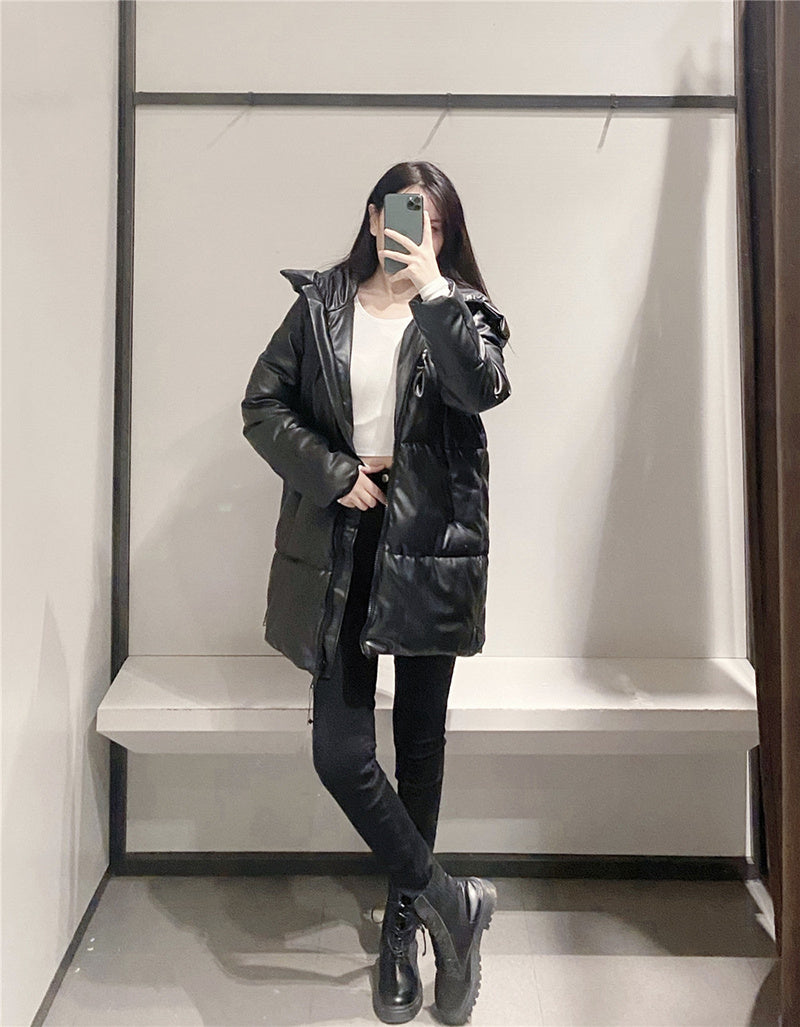 Fashion all-match cotton faux leather jacket jacket