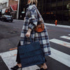 Brushed plaid long coat