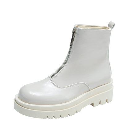 Front zipper low-top thick heel mid-top Martin boots