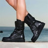 Round toe black mid-tube boots