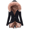 Fur collar drawstring solid color warm cotton coat