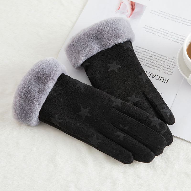 Women's suede winter wool warm gloves