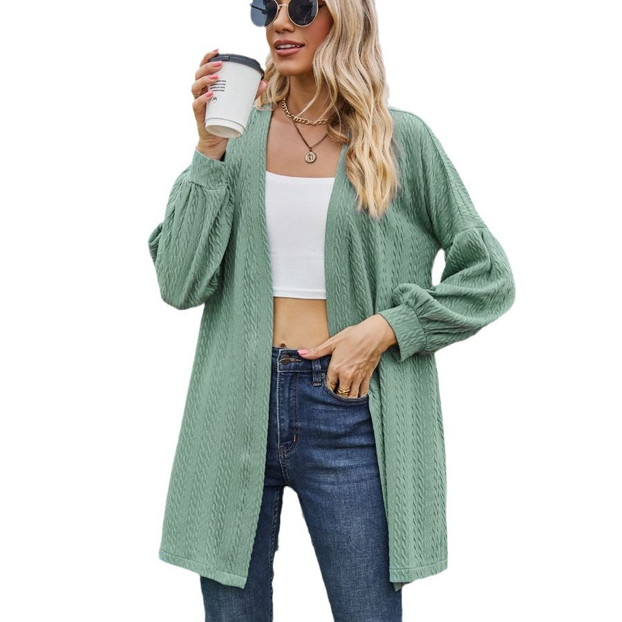 Long Sleeve Solid Color Loose Cardigan Top Women's Knitting Coat