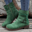 Buckle Square Heel Round Head Fashion Boots New Side Zipper Mid-calf