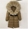 Women's Long Cinched Hoodie Real Fox Fur Collar Coat