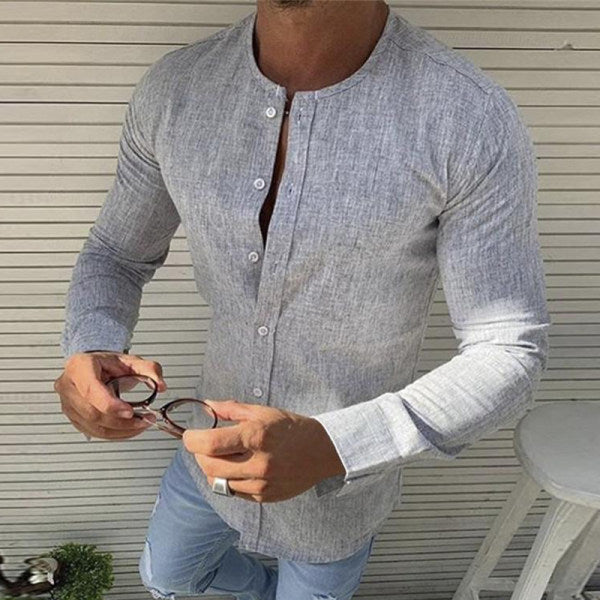 Cotton Round Neck Long Sleeved Men's Shirt