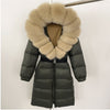 Women's Long Cinched Hoodie Real Fox Fur Collar Coat