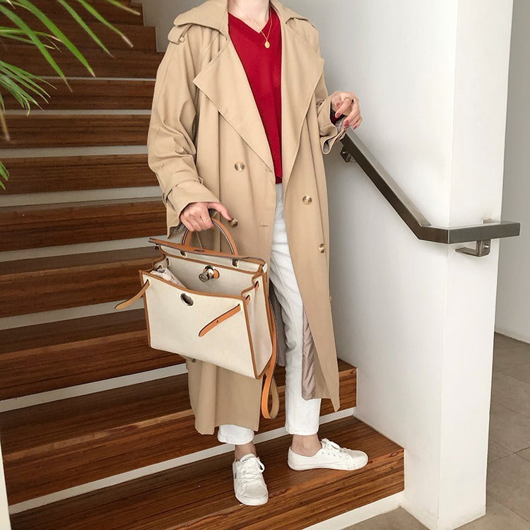 Fashion double-breasted loose and slim long trench coat