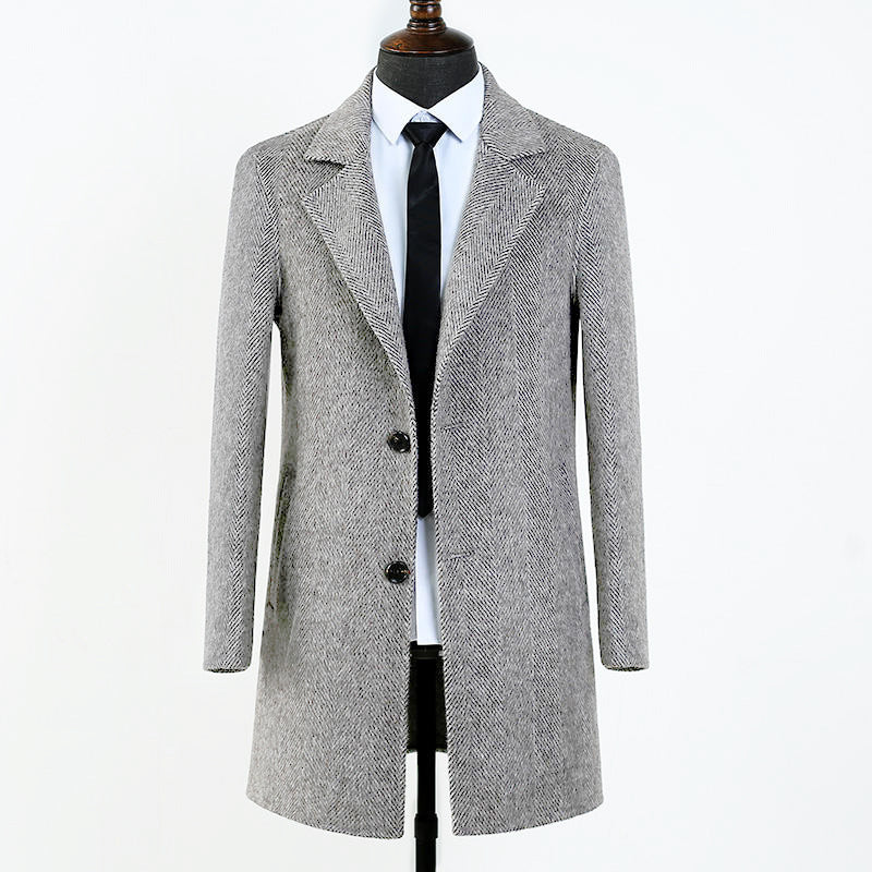 Double-faced Woolen Goods Wool Overcoat Mid-length Herringbone Pattern Handsome Jacket