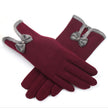 Female Autumn Winter Non-Inverted Velvet Cashmere Full Finger Warm Lace Gloves Women Cotton Touch Screen Bow Tie Gloves