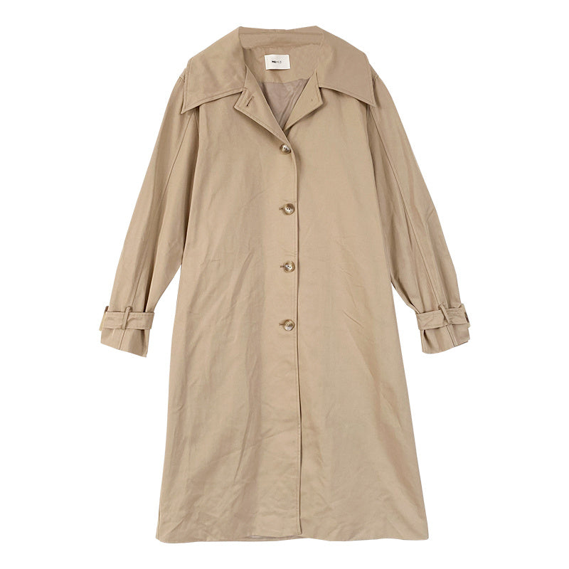 Polo Collar Loose Fitting Long Sleeved Trench Coat Single Breasted