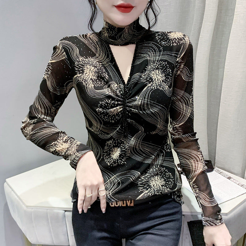 Half Turtleneck Bottoming Shirt Sexy Leopard Print Long Sleeve