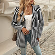 Elegant Striped Cardigan Hooded Knitted Long-sleeved Coat