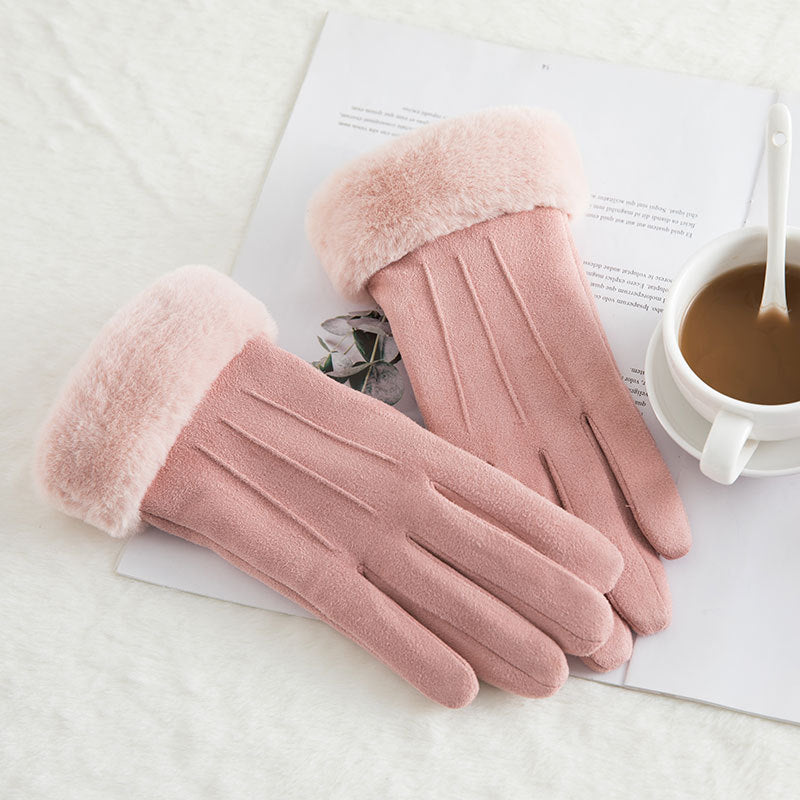 Women's suede winter wool warm gloves